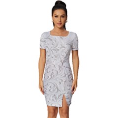 Plaster Background Floral Pattern Fitted Knot Split End Bodycon Dress by artworkshop