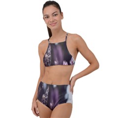 Purple Flower Pattern High Waist Tankini Set by artworkshop