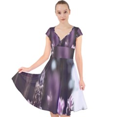 Purple Flower Pattern Cap Sleeve Front Wrap Midi Dress by artworkshop