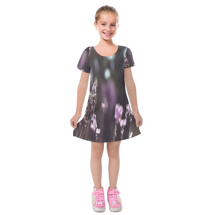 Purple Flower Pattern Kids  Short Sleeve Velvet Dress