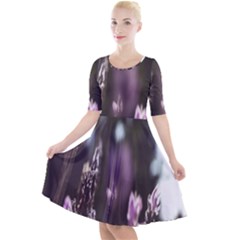 Purple Flower Pattern Quarter Sleeve A-line Dress