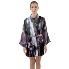 Purple Flower Pattern Long Sleeve Satin Kimono by artworkshop