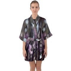 Purple Flower Pattern Half Sleeve Satin Kimono  by artworkshop