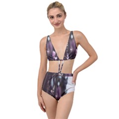 Purple Flower Pattern Tied Up Two Piece Swimsuit by artworkshop