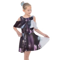 Purple Flower Pattern Kids  Shoulder Cutout Chiffon Dress by artworkshop