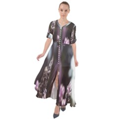 Purple Flower Pattern Waist Tie Boho Maxi Dress by artworkshop