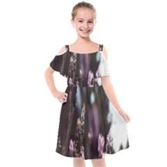 Purple Flower Pattern Kids  Cut Out Shoulders Chiffon Dress by artworkshop