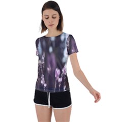 Purple Flower Pattern Back Circle Cutout Sports Tee by artworkshop