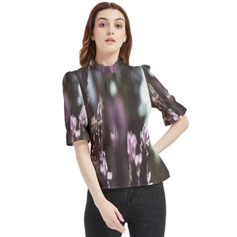 Purple Flower Pattern Frill Neck Blouse by artworkshop