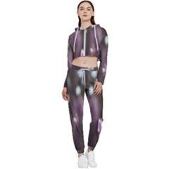 Purple Flower Pattern Cropped Zip Up Lounge Set