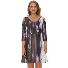 Purple Flower Pattern Shoulder Cut Out Zip Up Dress by artworkshop