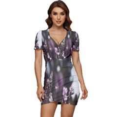 Purple Flower Pattern Low Cut Cap Sleeve Mini Dress by artworkshop