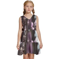 Purple Flower Pattern Kids  Sleeveless Tiered Mini Dress by artworkshop