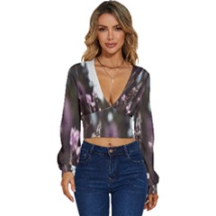 Purple Flower Pattern Long Sleeve Deep-v Velour Top by artworkshop