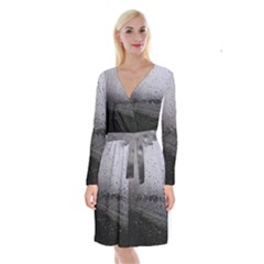 Rain On Glass Texture Long Sleeve Velvet Front Wrap Dress