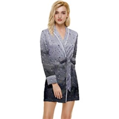 Rain On Glass Texture Long Sleeve Satin Robe by artworkshop