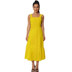 Yellow Square Neckline Tiered Midi Dress