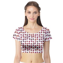 Mixed Colors Flowers Bright Motif Pattern Short Sleeve Crop Top