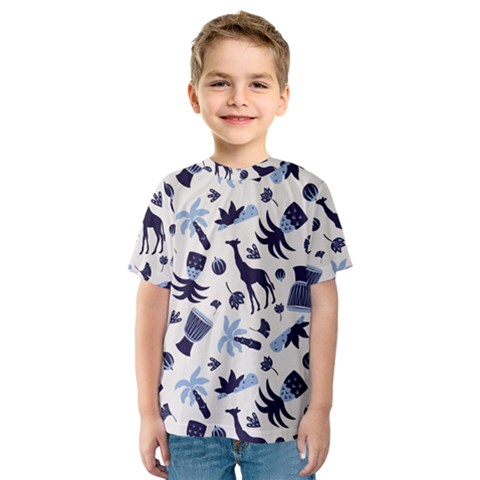 Cute Safari Animals Blue Giraffe Kids  Sport Mesh Tee by Stikle