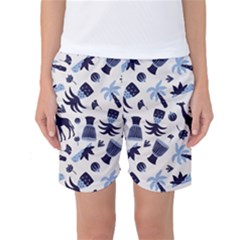 Cute Safari Animals Blue Giraffe Women s Basketball Shorts by Stikle