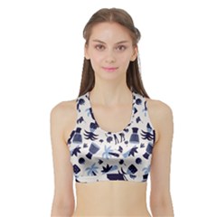 Cute Safari Animals Blue Giraffe Sports Bra With Border by Stikle