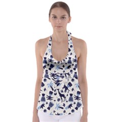 Cute Safari Animals Blue Giraffe Babydoll Tankini Top by Stikle