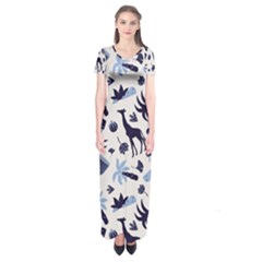 Cute Safari Animals Blue Giraffe Short Sleeve Maxi Dress by Stikle