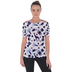 Cute Safari Animals Blue Giraffe Shoulder Cut Out Short Sleeve Top by Stikle