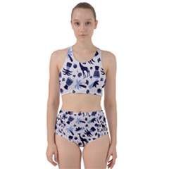 Cute Safari Animals Blue Giraffe Racer Back Bikini Set by Stikle