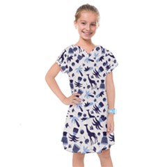 Cute Safari Animals Blue Giraffe Kids  Drop Waist Dress by Stikle