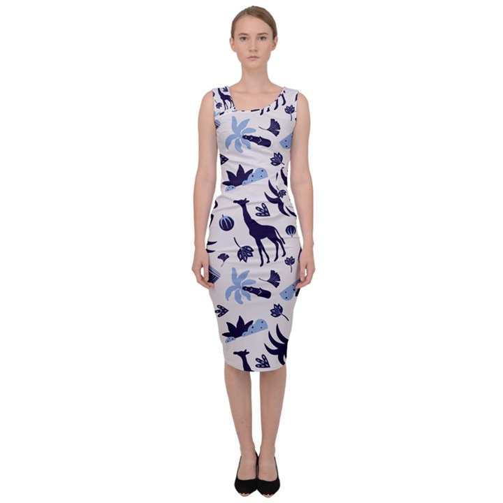 Cute safari animals blue giraffe Sleeveless Pencil Dress