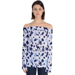 Cute Safari Animals Blue Giraffe Off Shoulder Long Sleeve Top