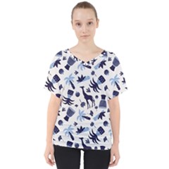 Cute Safari Animals Blue Giraffe V-neck Dolman Drape Top by Stikle