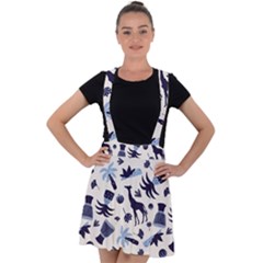 Cute Safari Animals Blue Giraffe Velvet Suspender Skater Skirt by Stikle