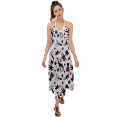 Cute Safari Animals Blue Giraffe Halter Tie Back Dress  by Stikle