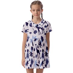 Cute Safari Animals Blue Giraffe Kids  Asymmetric Collar Dress by Stikle