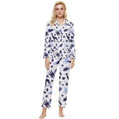 Cute Safari Animals Blue Giraffe Womens  Long Sleeve Velvet Pocket Pajamas Set by Stikle