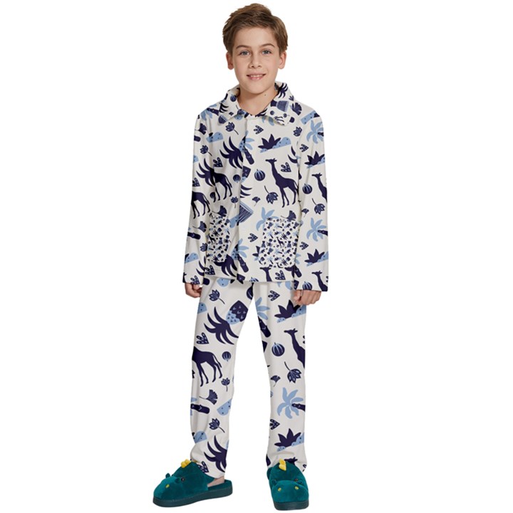 Cute safari animals blue giraffe Kids  Long Sleeve Velvet Pajamas Set