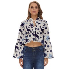 Cute Safari Animals Blue Giraffe Boho Long Bell Sleeve Top by Stikle