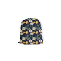 Flower Grey Pattern Floral Drawstring Pouch (xs) by Dutashop