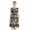 Flower Grey Pattern Floral Sleeveless Waist Tie Chiffon Dress View1