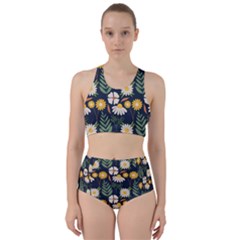 Flower Grey Pattern Floral Racer Back Bikini Set