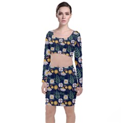 Flower Grey Pattern Floral Top And Skirt Sets