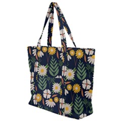 Flower Grey Pattern Floral Zip Up Canvas Bag