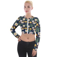 Flower Grey Pattern Floral Long Sleeve Cropped Velvet Jacket