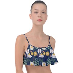 Flower Grey Pattern Floral Frill Bikini Top