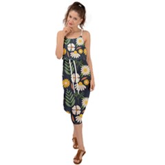 Flower Grey Pattern Floral Waist Tie Cover Up Chiffon Dress