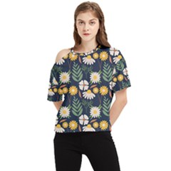 Flower Grey Pattern Floral One Shoulder Cut Out Tee