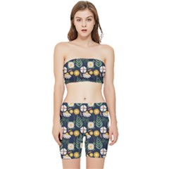 Flower Grey Pattern Floral Stretch Shorts And Tube Top Set by Dutashop