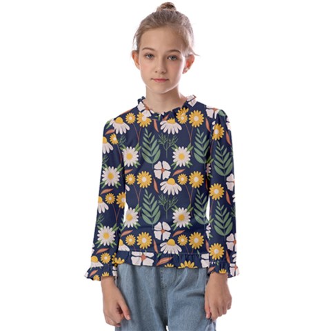 Flower Grey Pattern Floral Kids  Frill Detail Tee by Dutashop